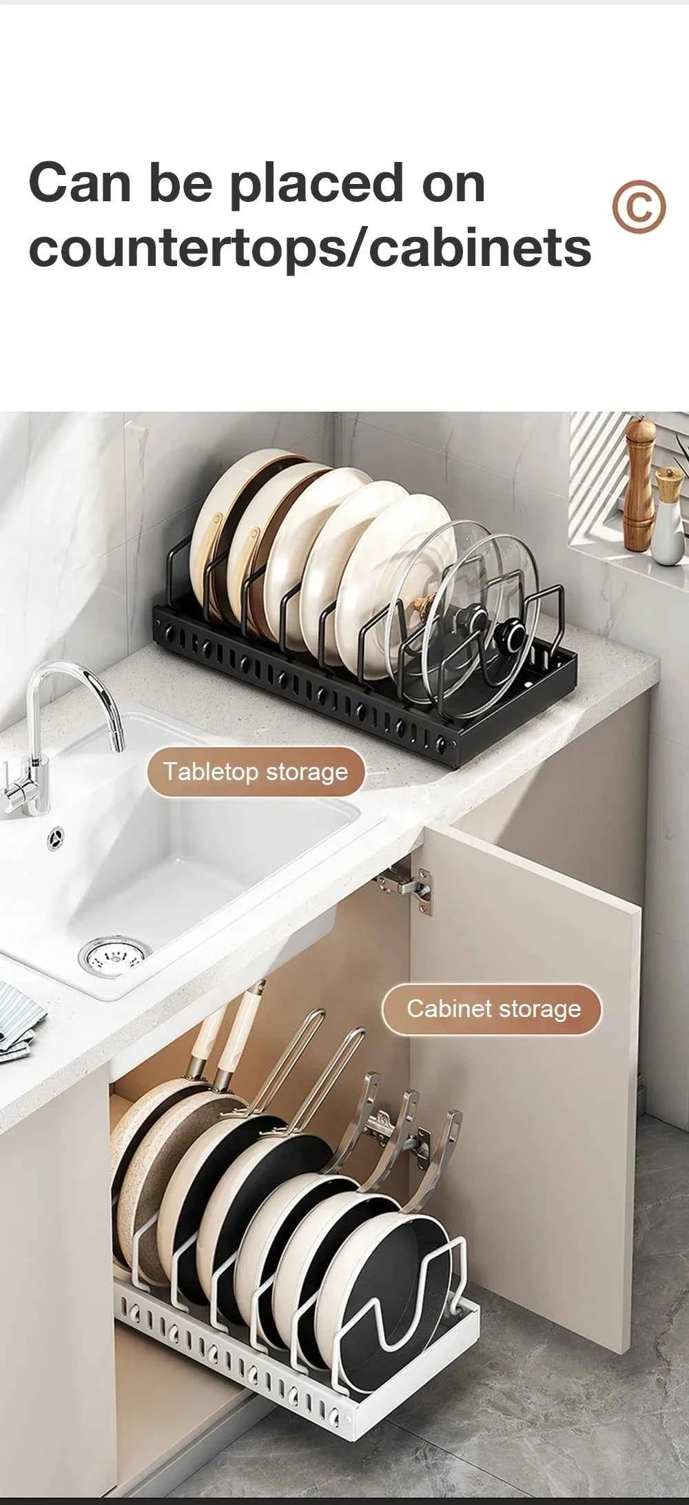 1Pc Kitchen Multifunctional Organizer Pull Out for Pots/Pans Sliding Lid Holder Spice Rack & Dish Drying Racks Drawer Organizer