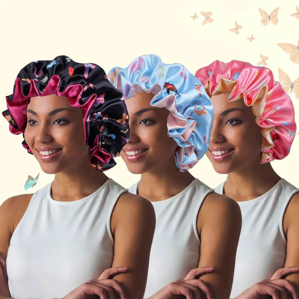 1pc Satin Sleep Bonnet with Butterfly Pattern - Double Layer Sleep Night Cap for Women & Men, Soft Satin Hair Protection