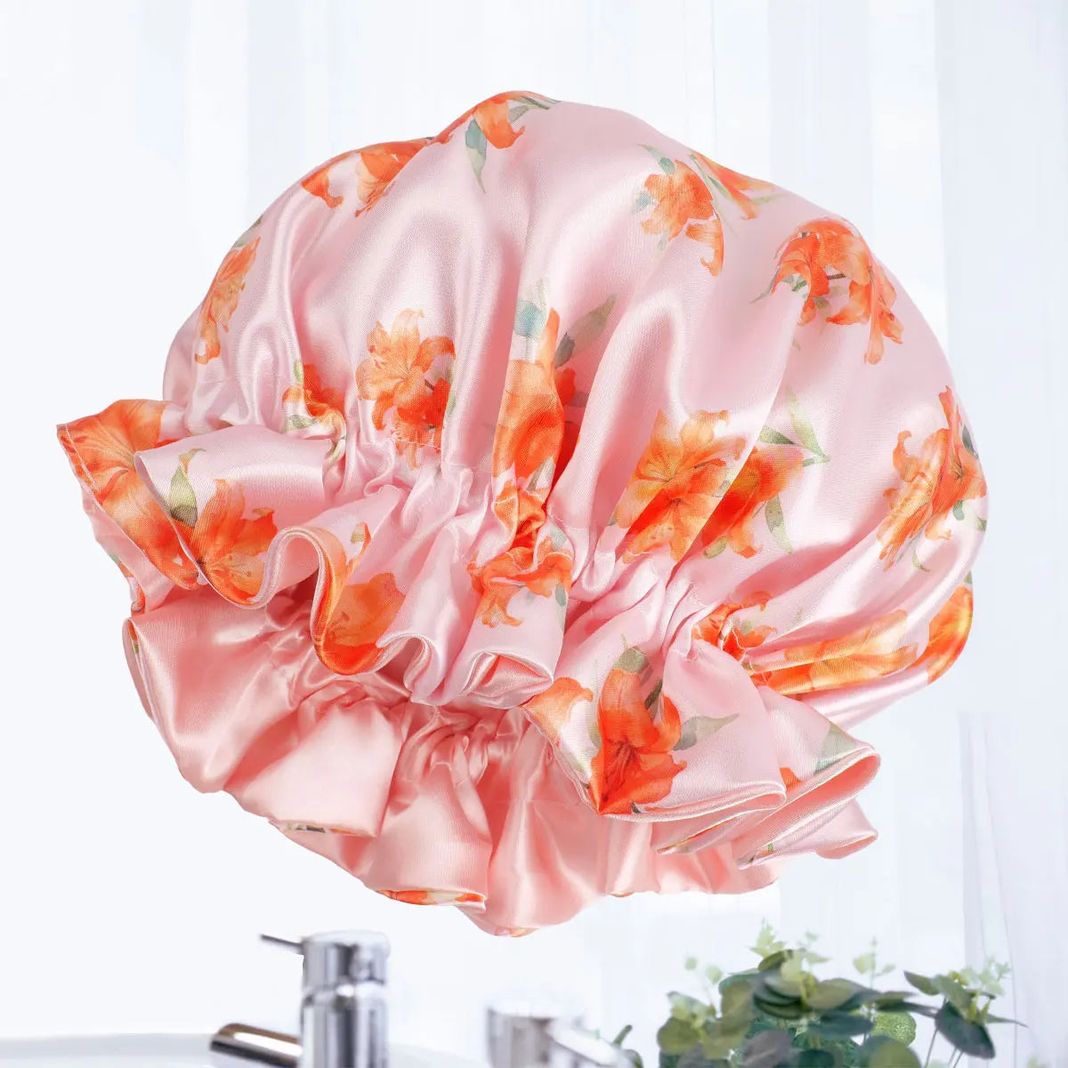 Floral Satin Bonnet for Women – Large Sleep Cap for Curly Hair