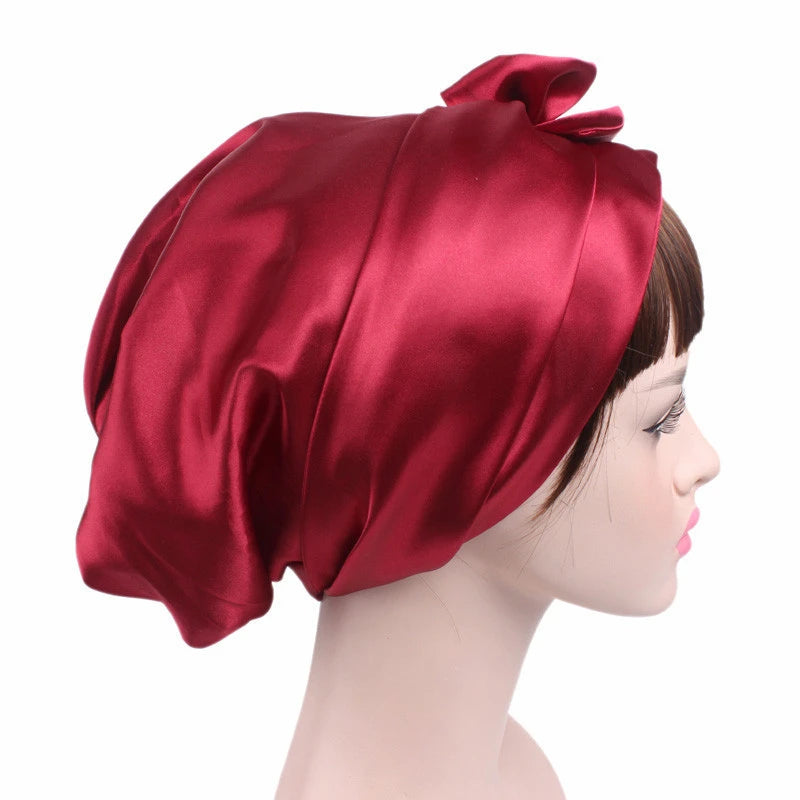 Women Silk Satin Cap Night Sleep Cap Hair Bonnet Hat Head Cover Satin Turban Headscarf Adjustable Ladies Long Hair Care Bonnet - NamafadStore
