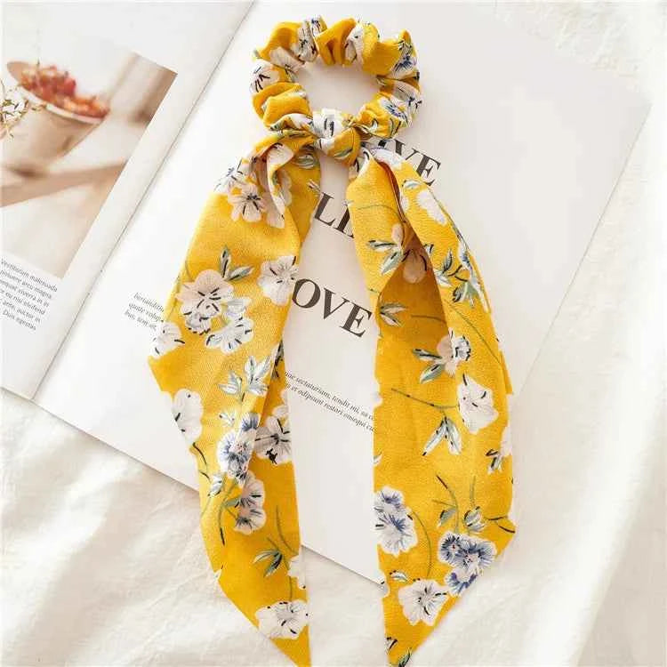 Fashion Leopard Print Bow Satin Long Ribbon Ponytail Scarf Hair Tie Scrunchies Women Girls Elastic Hair Bands Hair Accessories