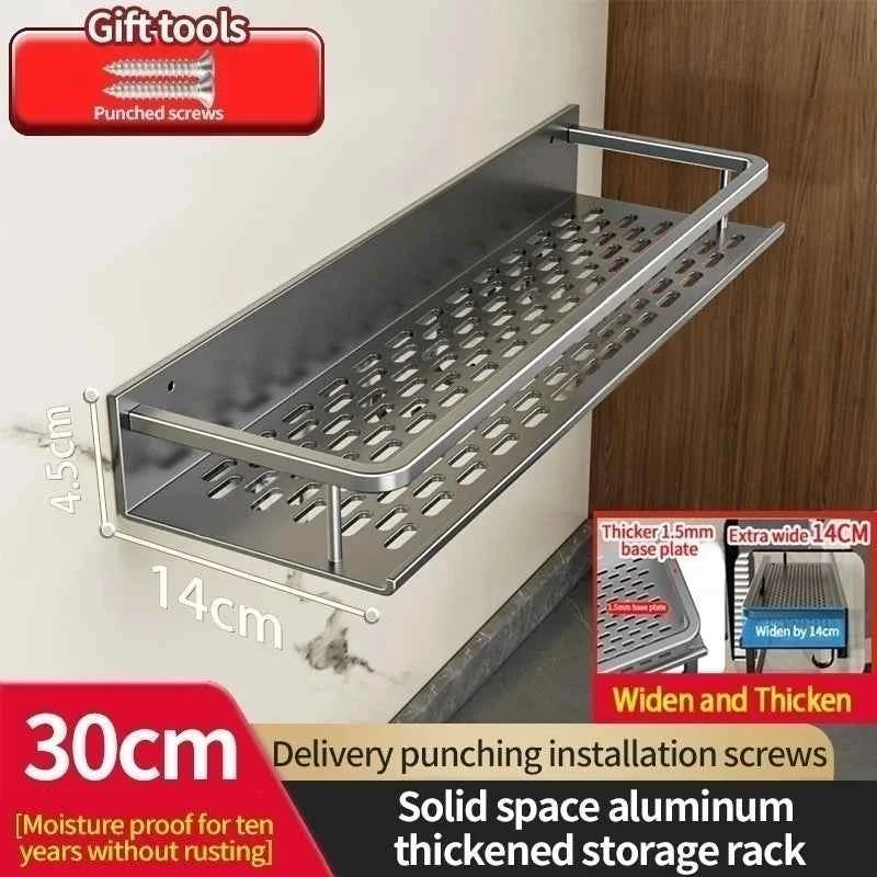 Aluminum Kitchen Shelf Wall Mounted Spice Organizer Rust and Moisture Resistant Bathroom Toiletries Storage Racks