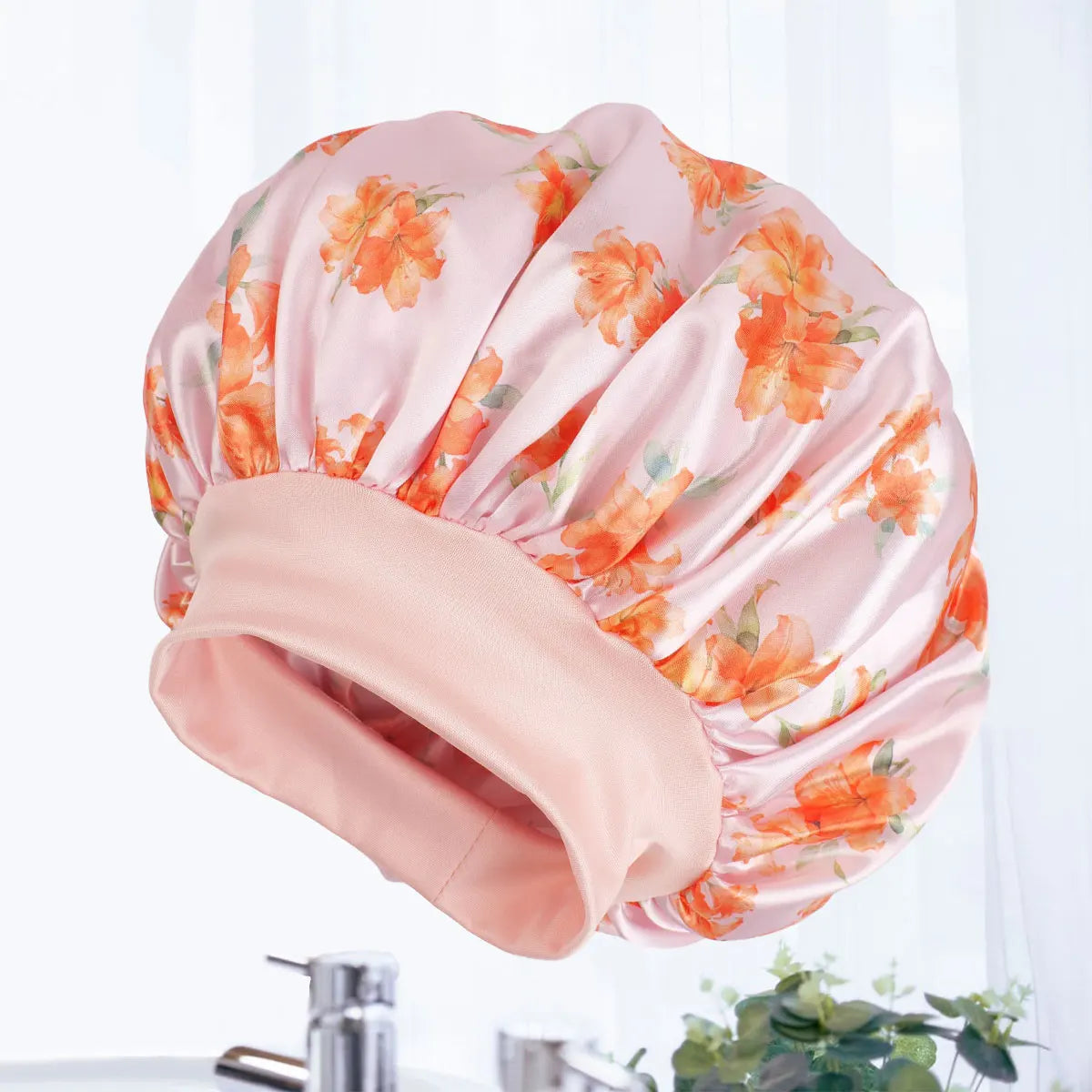 Floral Satin Bonnet for Women – Large Sleep Cap for Curly Hair