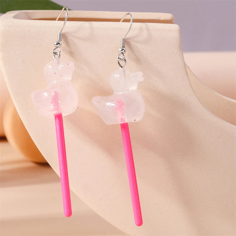 Sweet Candy Color Lollipop Drop Earrings for Women Funny Simulation Food Flower Dinosaur Dangle Hook Earrings Girls Jewelry Gift