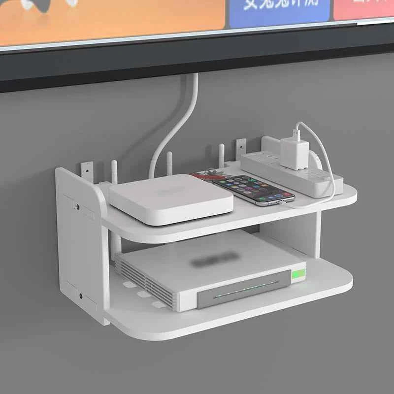 Wifi Hanging Shelf Router Power Strip Multi Outlet TV Set Top Box Cable Hidden Floating Rack Wall Mount Holder Storage Organizer