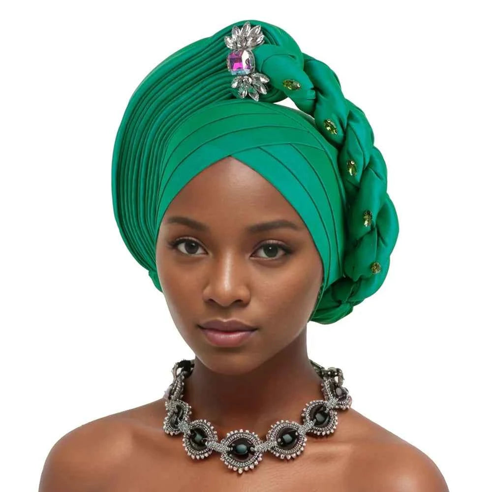 Elegant Braided Turban With Rhinestone Accents African Head Wrap For Women Perfect For Weddings & Party  Nigeria Autogele