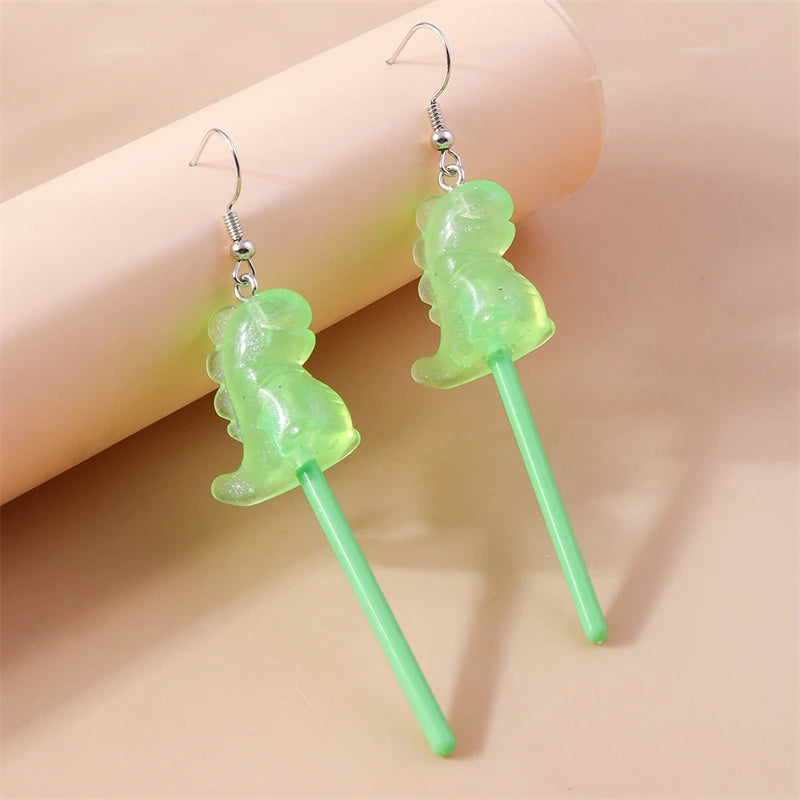 Sweet Candy Color Lollipop Drop Earrings for Women Funny Simulation Food Flower Dinosaur Dangle Hook Earrings Girls Jewelry Gift