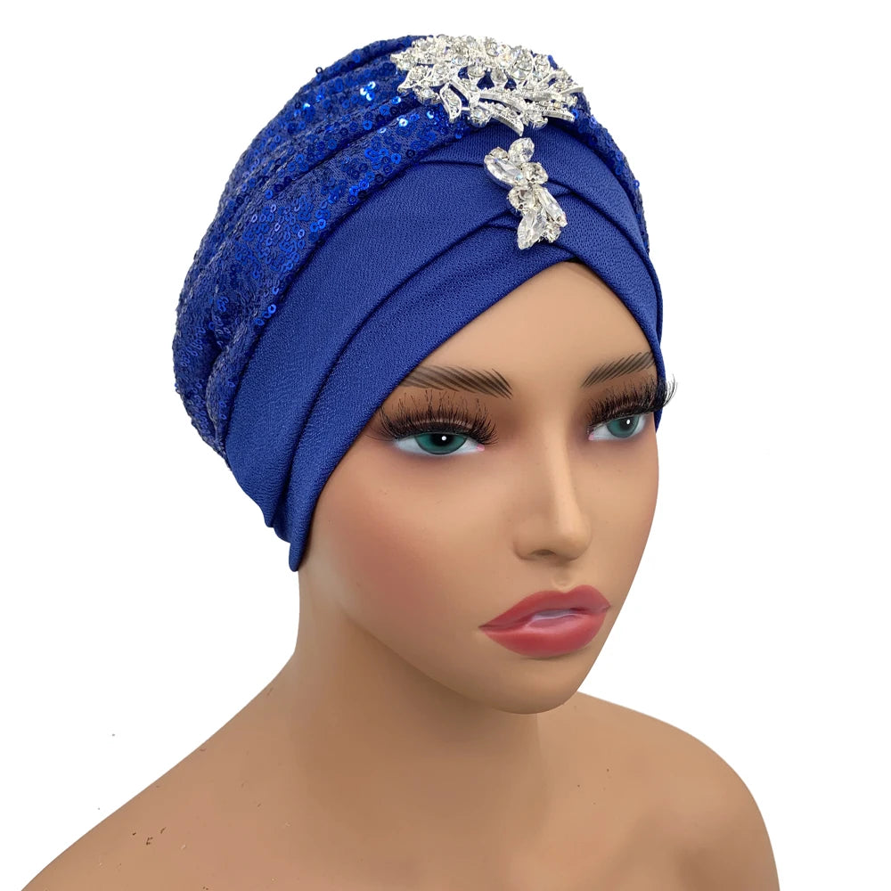 Luxury Rhinestones Turban Cap for Women Soft Comfortable Head Wraps Muslim Headscarf Bonnet  Turbante Mujer - NamafadStore