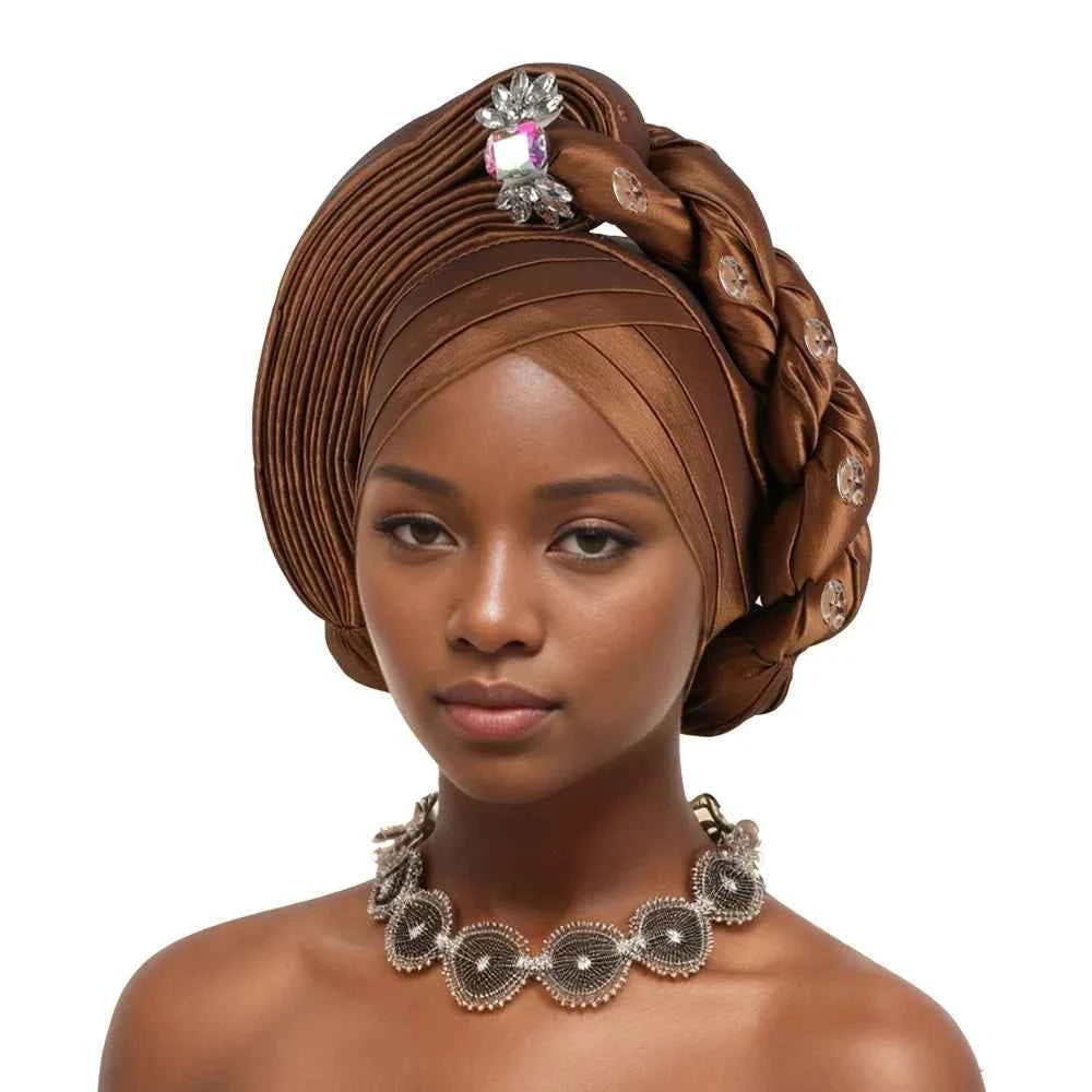 Elegant Braided Turban With Rhinestone Accents African Head Wrap For Women Perfect For Weddings & Party  Nigeria Autogele