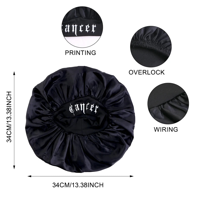 New 12 Constellations Printed Satin Sleep Bonnet Cap Wide Elastic Band Shower Cap Hair Wrap Cover for Long Hair Salon Tool - NamafadStore