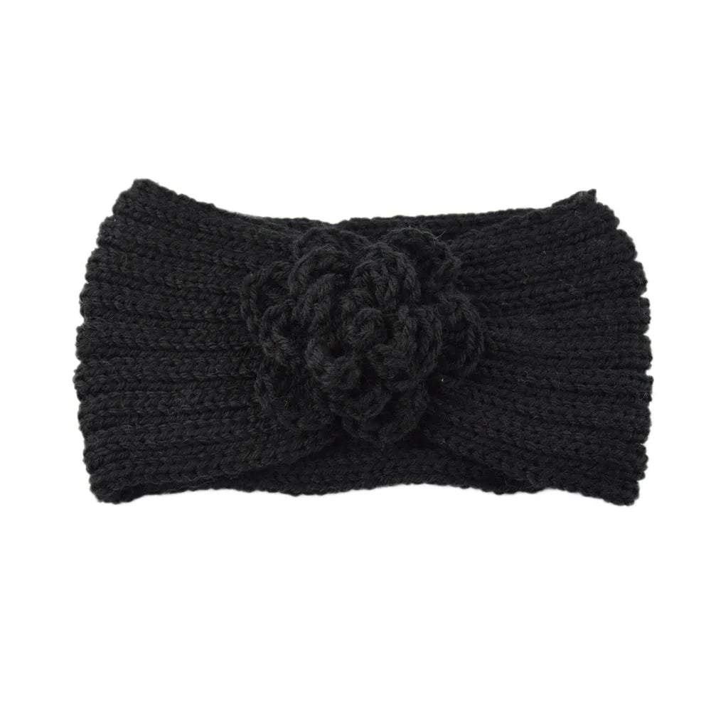 Women Rose Flower Knitted Headbands Women Autumn Winter Crochet Head Wrap wide Woolen Hairband Turban Bandana Hair Accessories - NamafadStore
