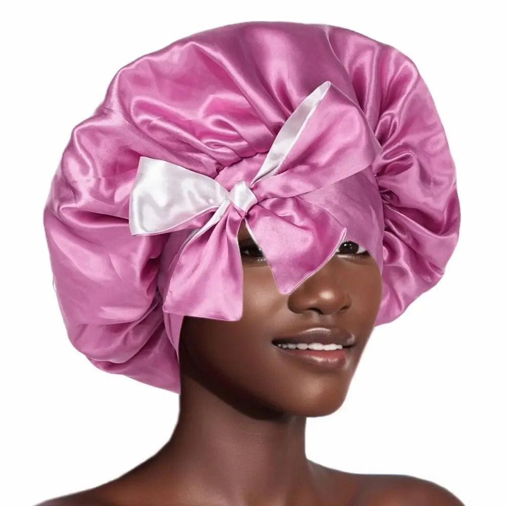 Double-layer Satin Sleep Cap Fashion Adjustable Stretchy Tie Band Silky Satin Bonnet Curly Hair Elastic Hair Cap Sleeping - NamafadStore