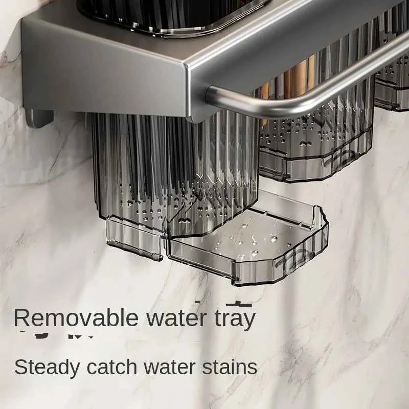 Wall-mounted knife rack for kitchen, multifunctional, no drilling required, knife and utensil holder, chopstick tube, integrated