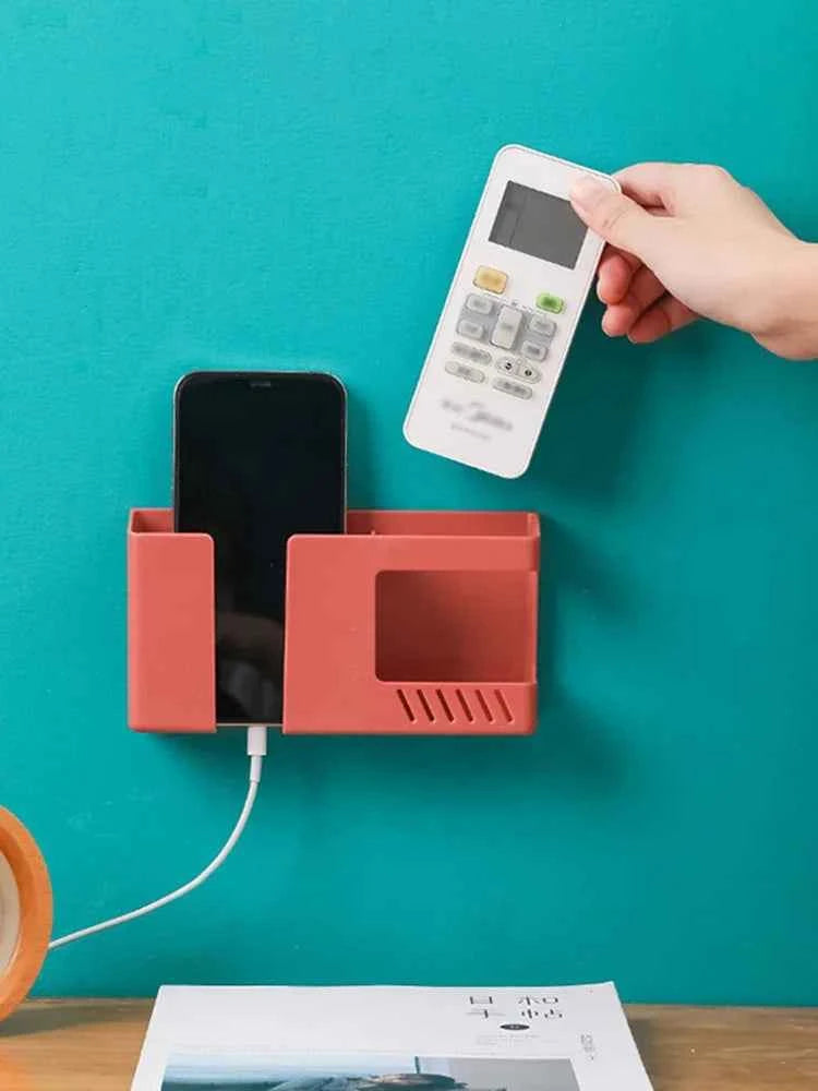 1PC Wall-Mounted Non-Punching Remote Control Storage Box Rack TV Air Conditioning Mobile Phone Charging Rac