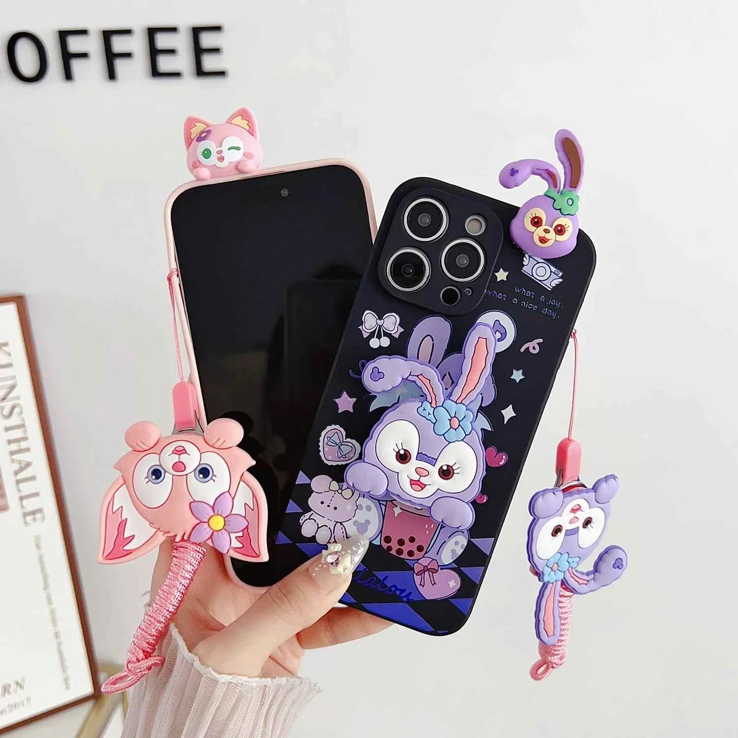 3D Cartoon StellaLou LinaBell Doll Phone Case With Holder Rope Lanyard For iPhone 17 16 Pro Max 15 Pro 14 Plus 13 12 11 Mini