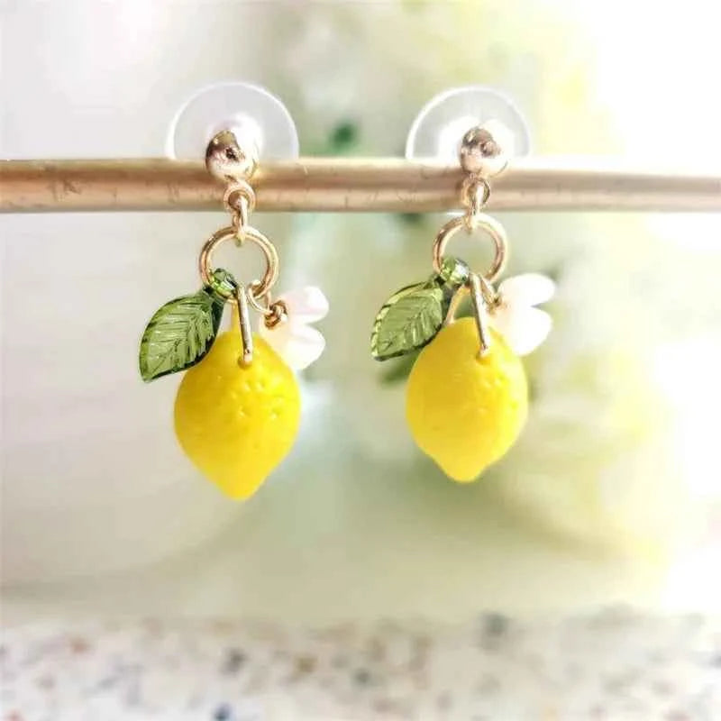 1Pair Creative Design Cute Resin Lemon Drop Earrings Holiday Gift For Girls Summer Vacation