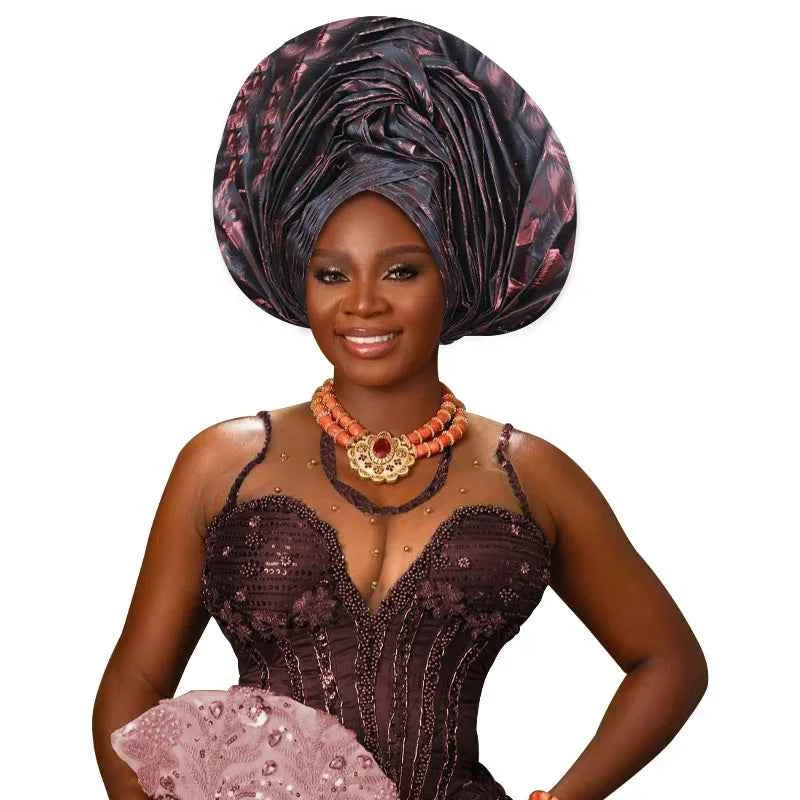 Elegant African Autogele Women's Turban Cap Nigeria Wedding Gele Ready To Wear African Headtie Evening Party Headwear