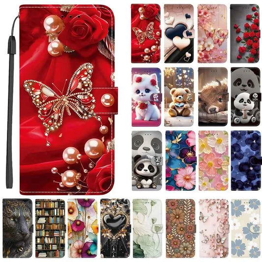 Elegant Colored Flower Wallet Phone Case For iPhone 15 14 Plus 13 Mini 15Pro Pro Max Magnetic Flip Leather Cover Cute 3D Pattern