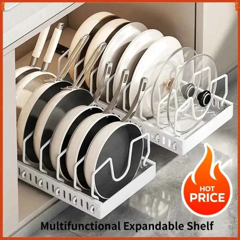1Pc Kitchen Multifunctional Organizer Pull Out for Pots/Pans Sliding Lid Holder Spice Rack & Dish Drying Racks Drawer Organizer