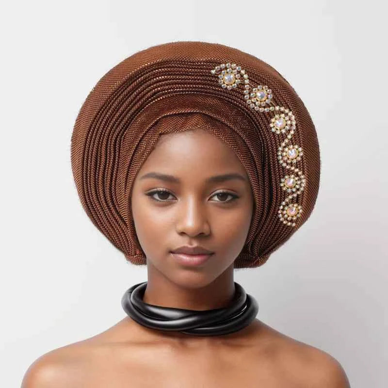 Nigerian Wedding Geles African Headtie Auto Gele Turbans for Women Aso Oke Fabric Muslim Headwear Headpiece Female Head Wraps