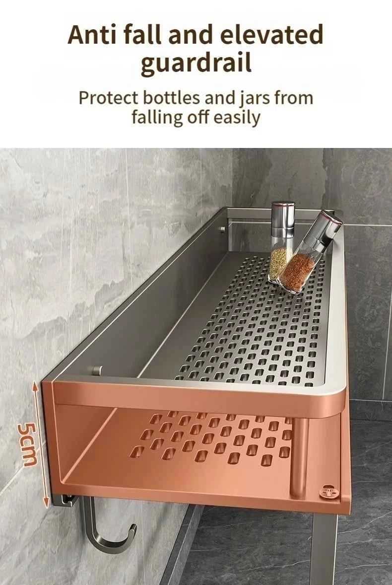 Aluminum Kitchen Shelf Wall Mounted Spice Organizer Rust and Moisture Resistant Bathroom Toiletries Storage Racks