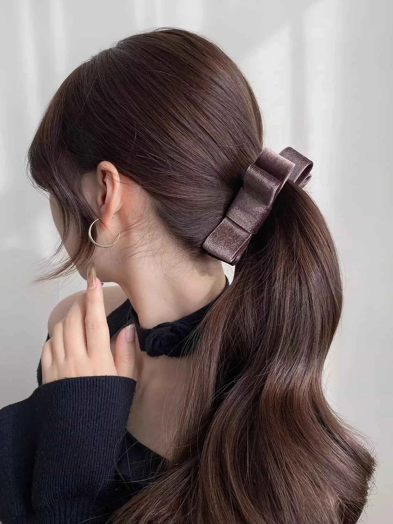 Lystrfac New Solid Color Fashion Fabric Bow Banana Hair Clips Hairpin for Women Back Head Ponytail Headdress  Hair Accessories
