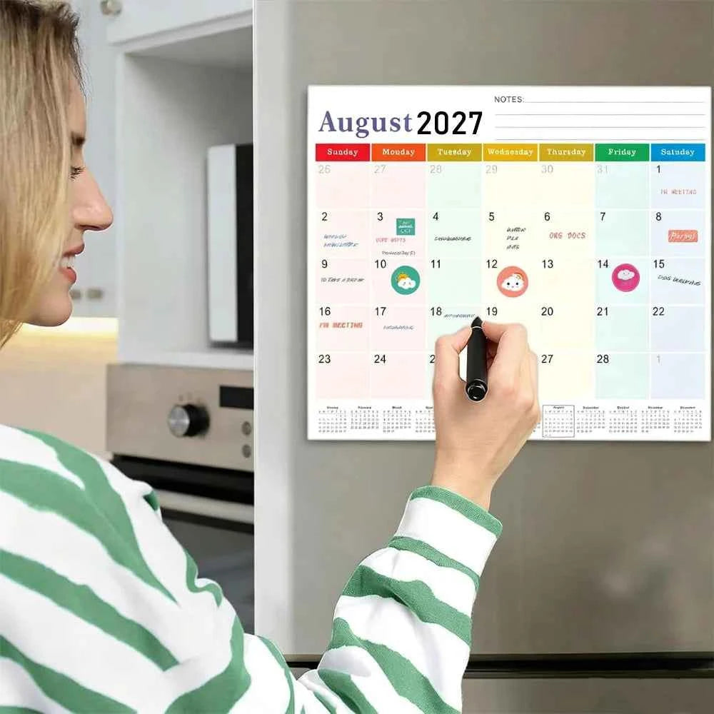 Magnetic Fridge Calendar 2027-2028, 18-Month Magnetic Calendar, Large Magnetic Planner for Home and Office Calendar + Stickers