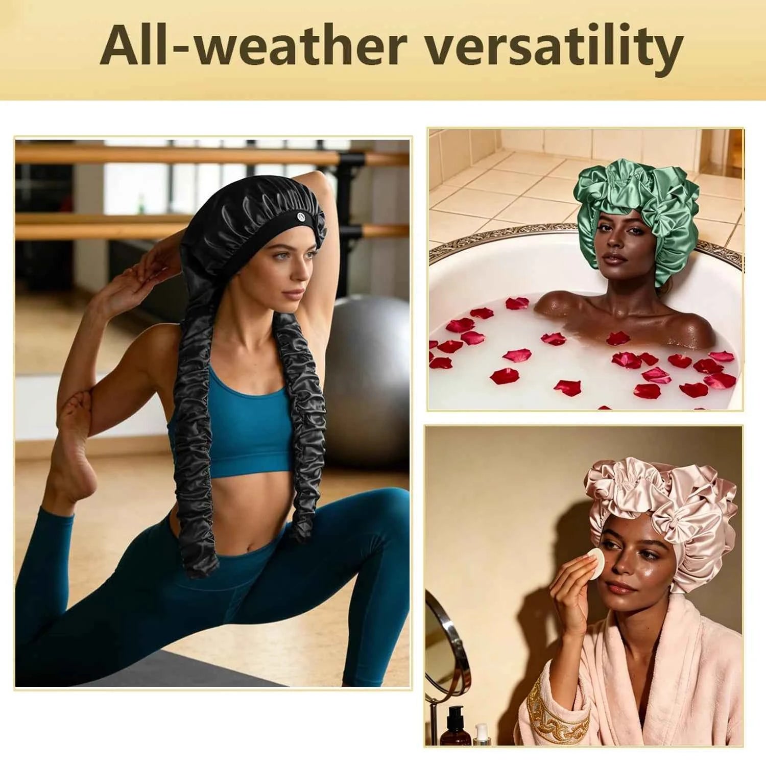 1pc Women's Satin Bow Long Braid Sleep Cap, Adjustable Snap Button Sleep Hat, Suitable for Curly Hair, Y Anti-Static Night Heads