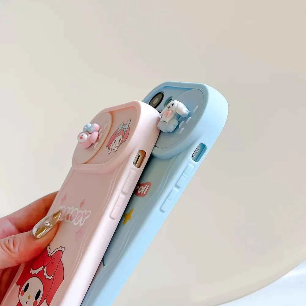 Cute Rabbit Dog Cartoon Sliding Camera Wave Phone Case for iPhone 7 8 15 Plus 14 Pro Max 13 Pro 12 11 X XS Max XR 16 Capa