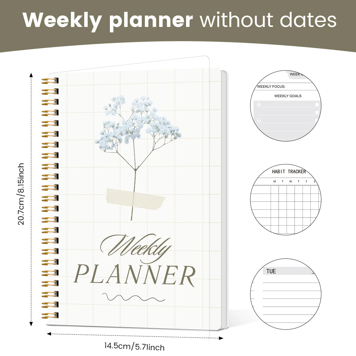 A5 Undated Weekly Planner Notebook – To-Do List & Habit Tracker