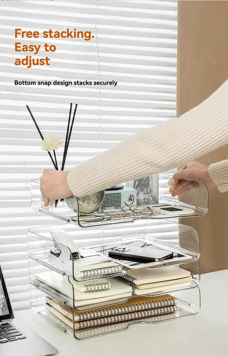 Transparent document storage rack, desktop storage rack, office book table storage box, organizer box