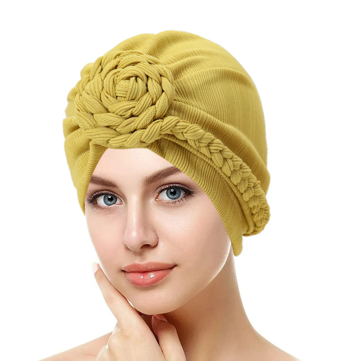 Trendy Crinkle Women's Hijab Solid Color Muslim Ladies Turban Bonnet Flower Decor Ramadan Head Wrap Head Scarf Indian Hat Mujer - NamafadStore
