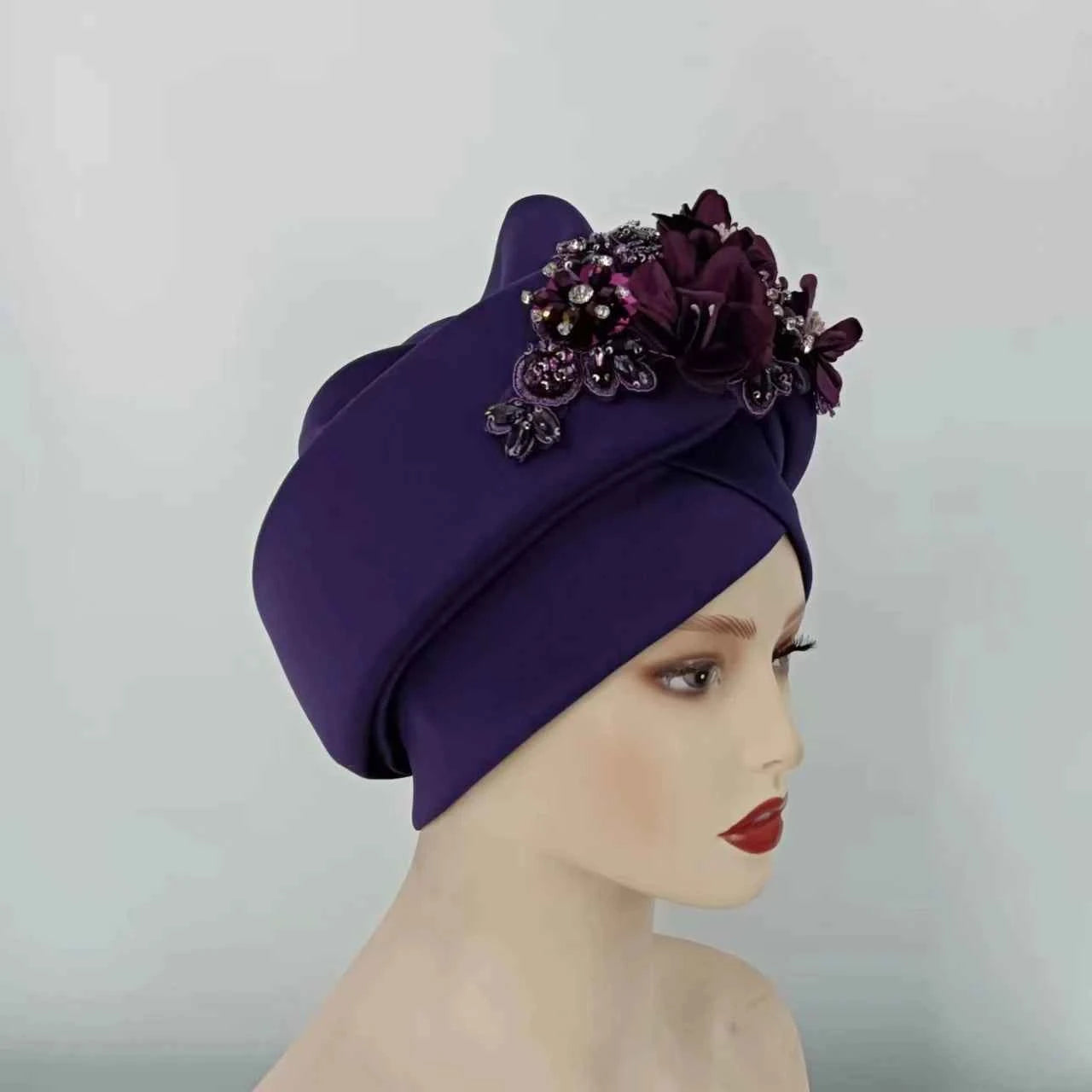 Beaded Nigeria Gele Ready African Headtie Female Head Wraps Party Headpiece Muslim Headscarf Hat Women's Turban Cap with Stones