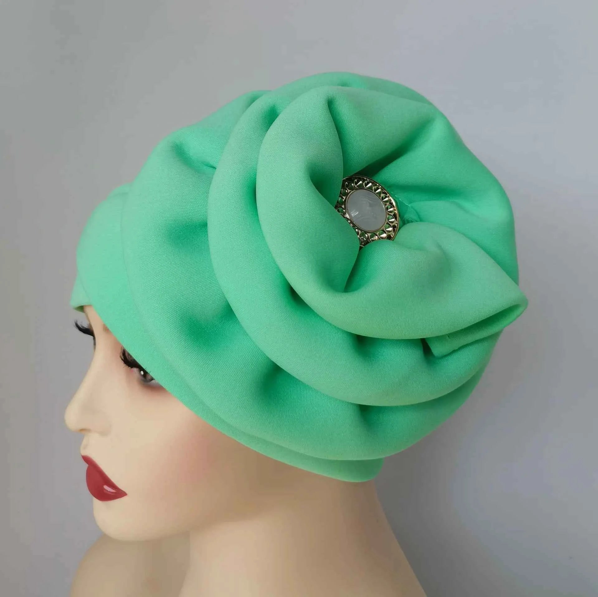 Winter Big Flower Turban For Women Muslim Hijab Caps Islamic African Headties Pleated Hijab Head Wraps Turban Bandana Head Cover