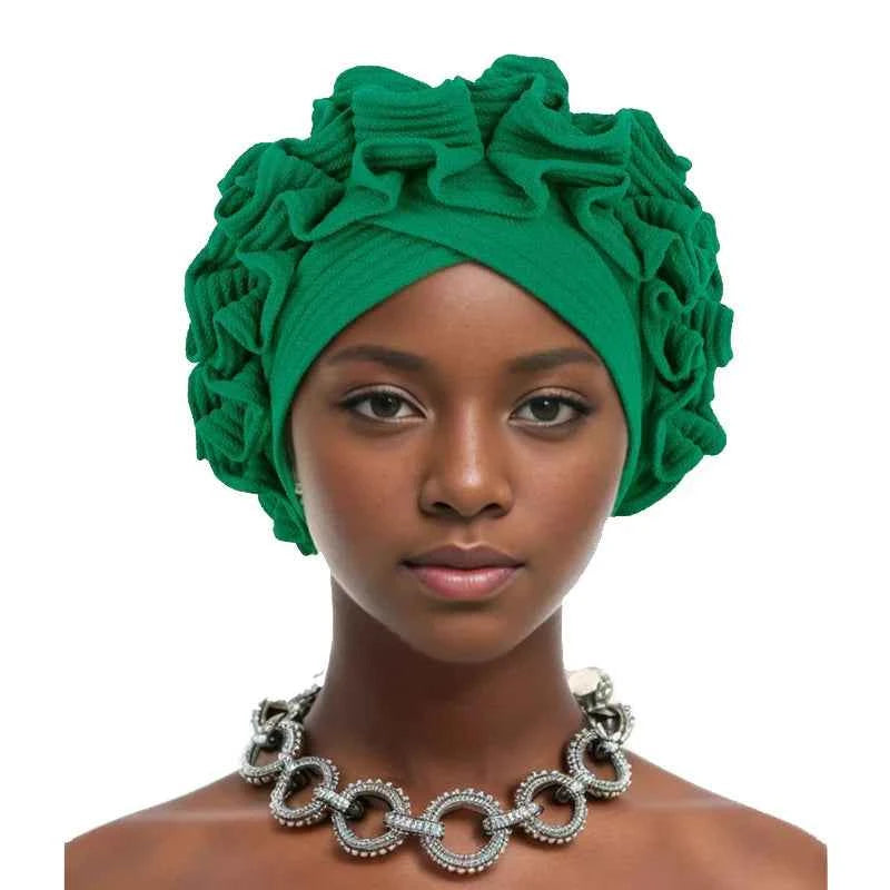 Ruffle Flower Women’s Turban Cap – African & Indian Headwrap, Muslim Bonnet Headscarf