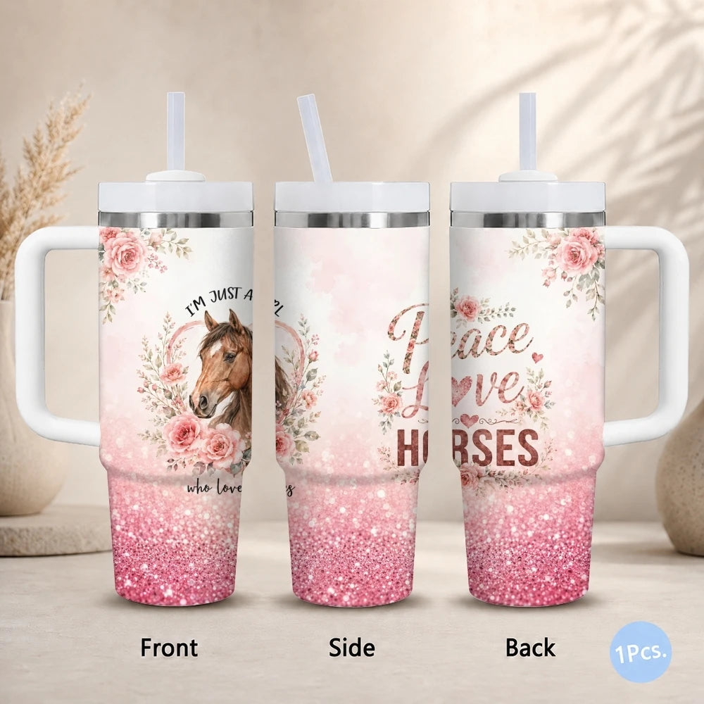 Horse 40oz Tumbler – Stainless Steel Insulated Travel Mug with Handle & Straw