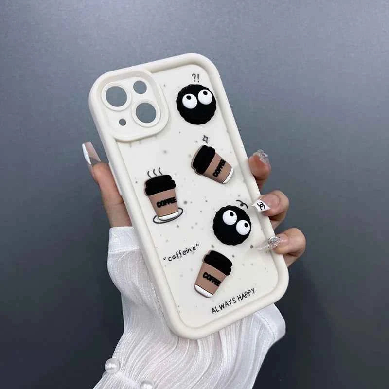 Cute 3D Bear Coffee Phone Case For Realme 14 Pro Plus 8 8i 9i 10 11 12 13 Pro 5G C21 C35 C75 C53 C67 C55 C63 C61 Matte TPU Cover