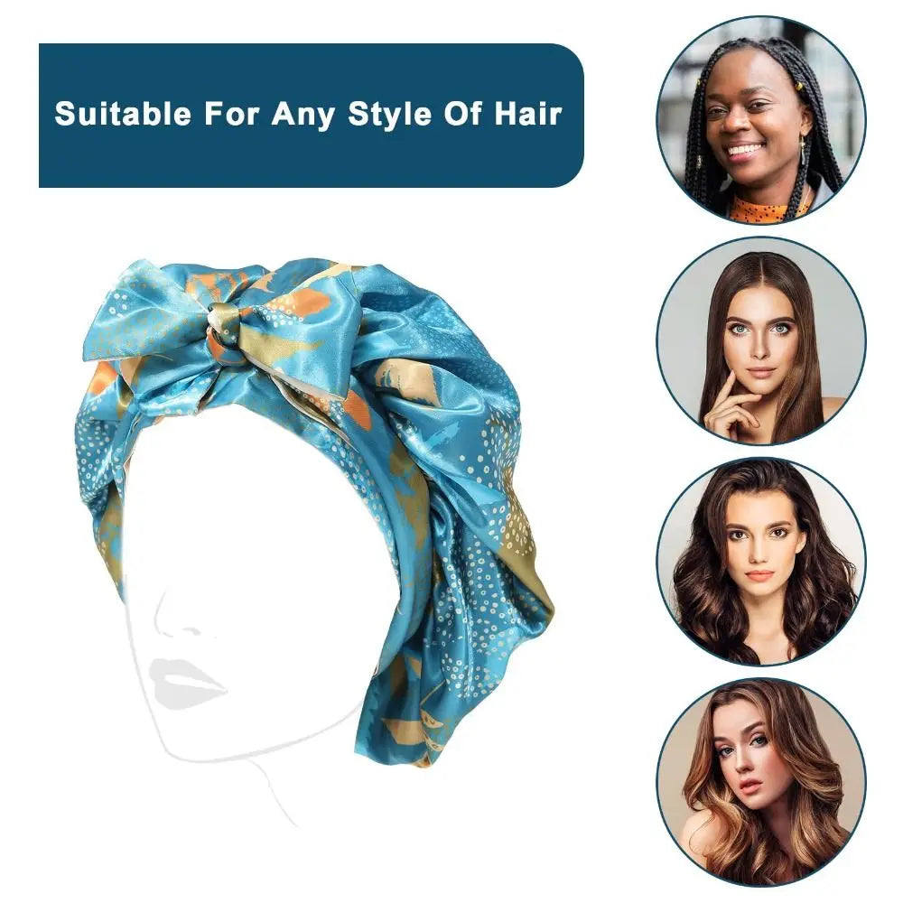 Double-layer Satin Sleep Cap Soft Stretchy Tie Band Adjustable Silk Hair Wrap Curly Hair Elastic Silky Satin Bonnet Sleeping