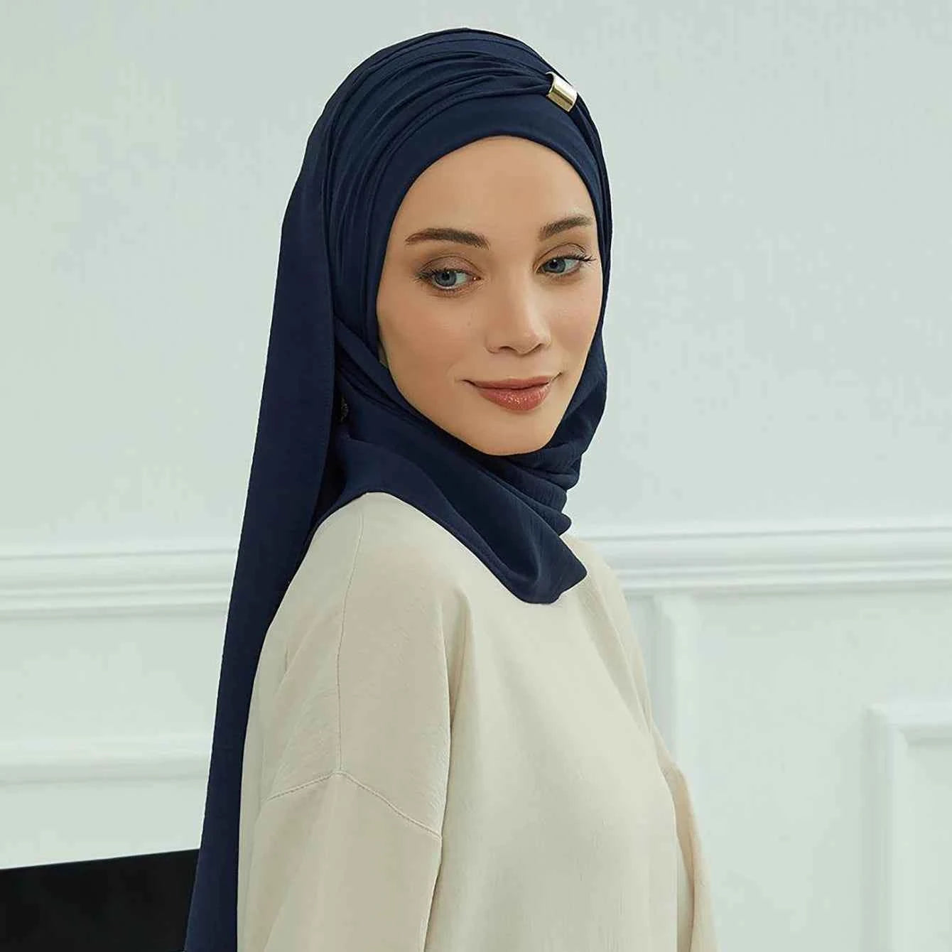 Plain Solid Hijab Womens Instant Turban Woman Khimar Underscarf Big Size