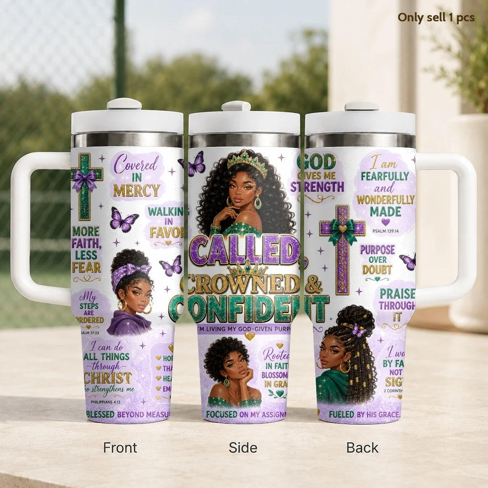 40oz Godly Black Woman Tumbler – Faith Quote Stainless Steel Travel Mug