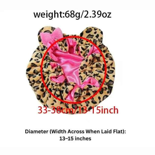 Quick Dry Cat Ear Hair Towel Leopard Print Hair Wrap with Bow for Bath Sleep Cap Satin Lining Frizz Control for Curly Hair