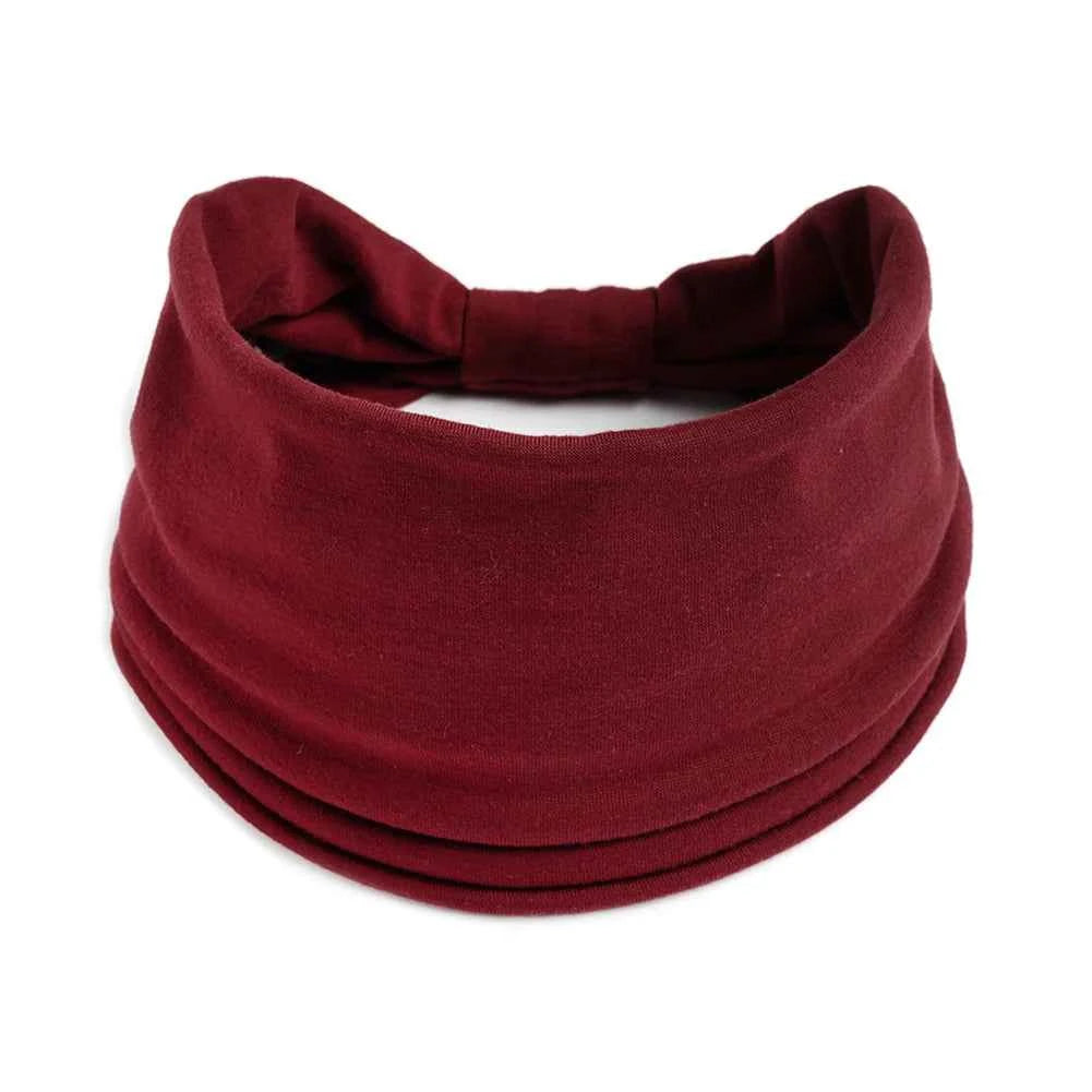 Women’s Solid Color Turban Headwrap – Soft Cotton Knot Headband Elastic Wide Hair Band for Yoga & Daily Wear