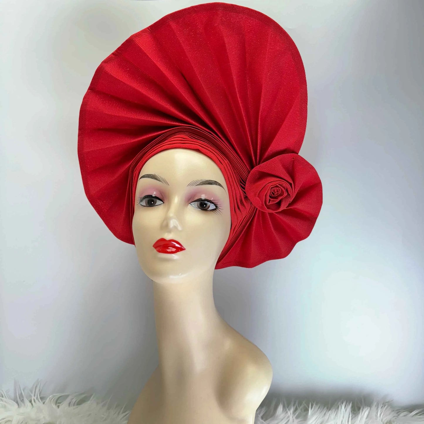 Already Made Headtie Pink African Headtie Gele Headwear for Wedding , Nigerian Braid Turbans Wraps,