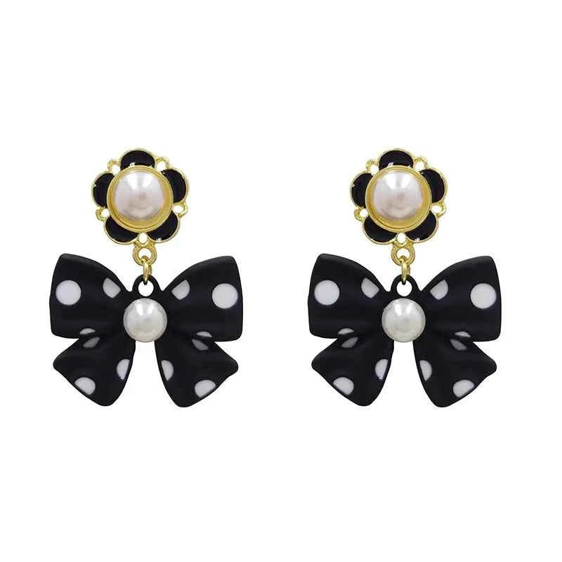 Punk Girl Earrings Korean Version High-end 2022 New Fashion All-match Niche Polka Dot Bow Pearl Earrings Wholesale Sales Brincos