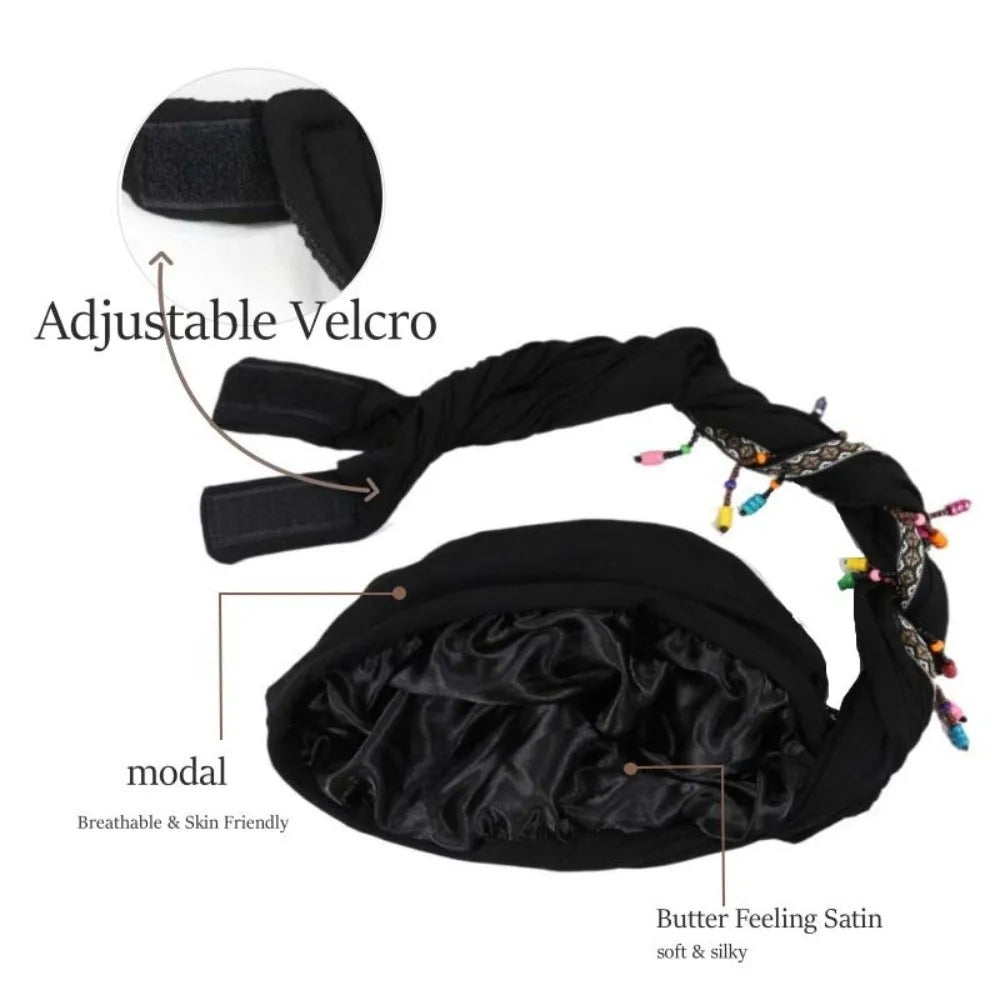 Bonnet Hat Elastic Colorful Beaded Headscarf Breathable Hijab Pre-tie Head Wraps Dome Indian Style Jacquard Pullover Cap Gifts