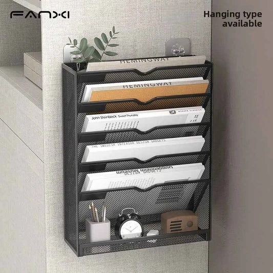 5 Pocket Mesh Hanging Wall File Organizer, Wall Mounted Mail Paper Document Folder Holder,Magazine Rack for Office Home School.