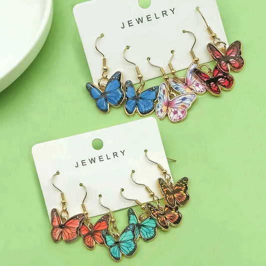 3pairs Fashion Enamel Colorful Butterfly Design Drop Earrings, Jewelry Gifts For Women And Girls