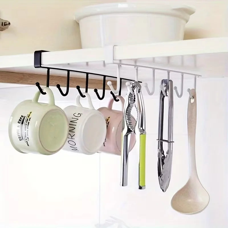 Compact 6-Hook Rack, Removable Cup & Mug Holder for Kitchen, Home & Office Storage