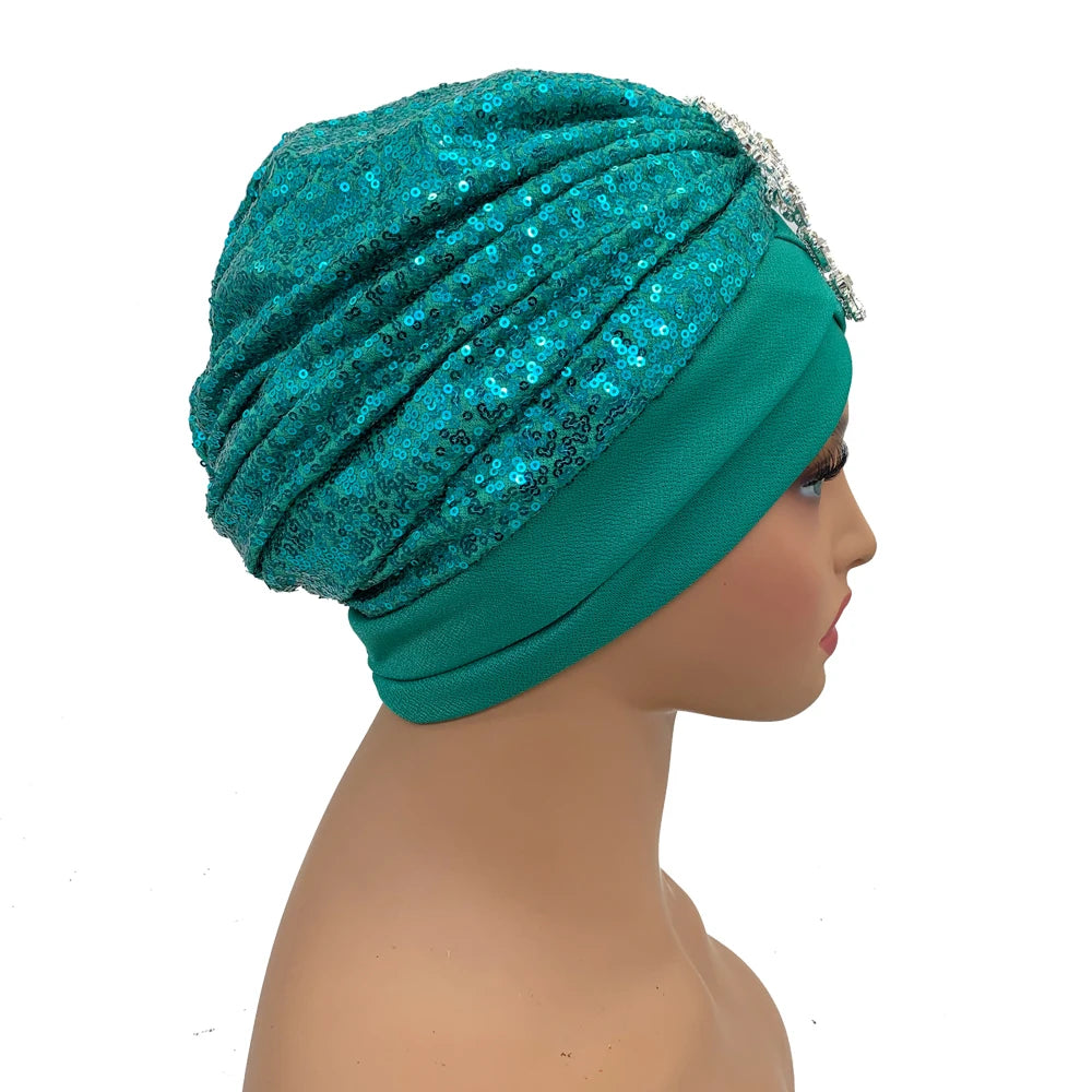 Luxury Rhinestones Turban Cap for Women Soft Comfortable Head Wraps Muslim Headscarf Bonnet  Turbante Mujer - NamafadStore