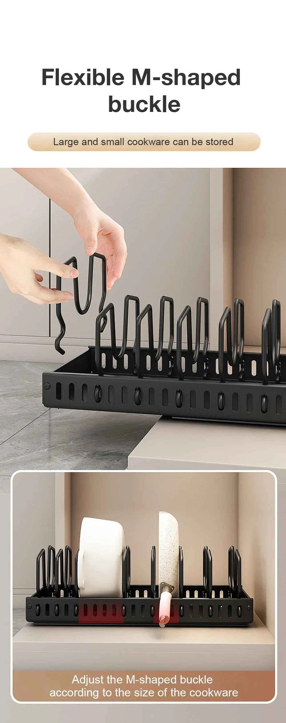 1Pc Kitchen Multifunctional Organizer Pull Out for Pots/Pans Sliding Lid Holder Spice Rack & Dish Drying Racks Drawer Organizer